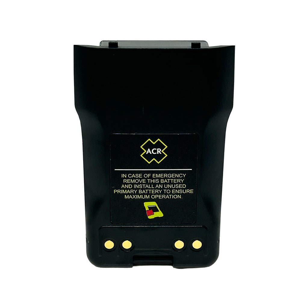 ACR RB16V Rechargeable Lithium-Ion Battery with a black casing and warning label on the back.