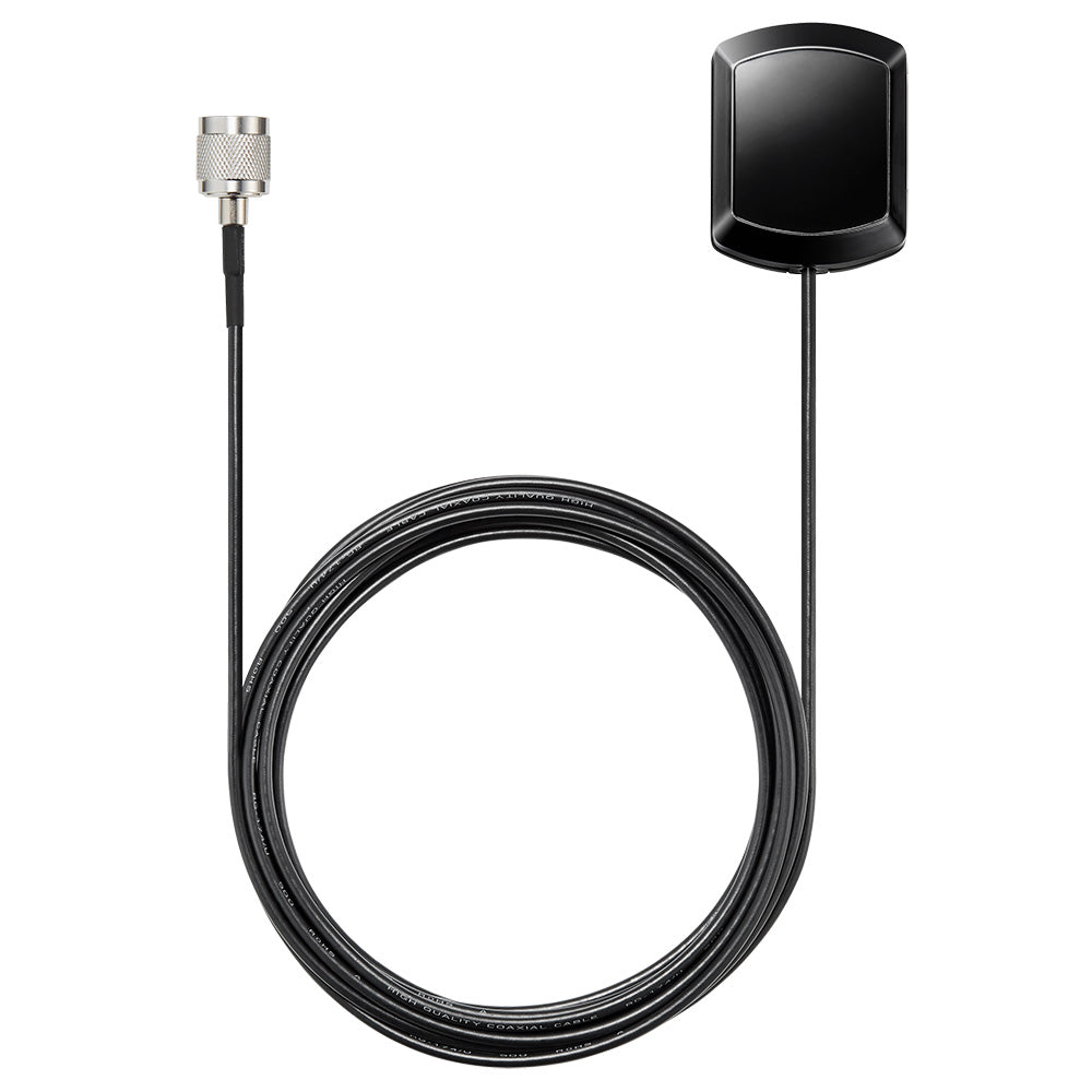 AMEC PA-02 GNSS Antenna with a black rectangular housing and a coaxial cable connected to a metal connector.