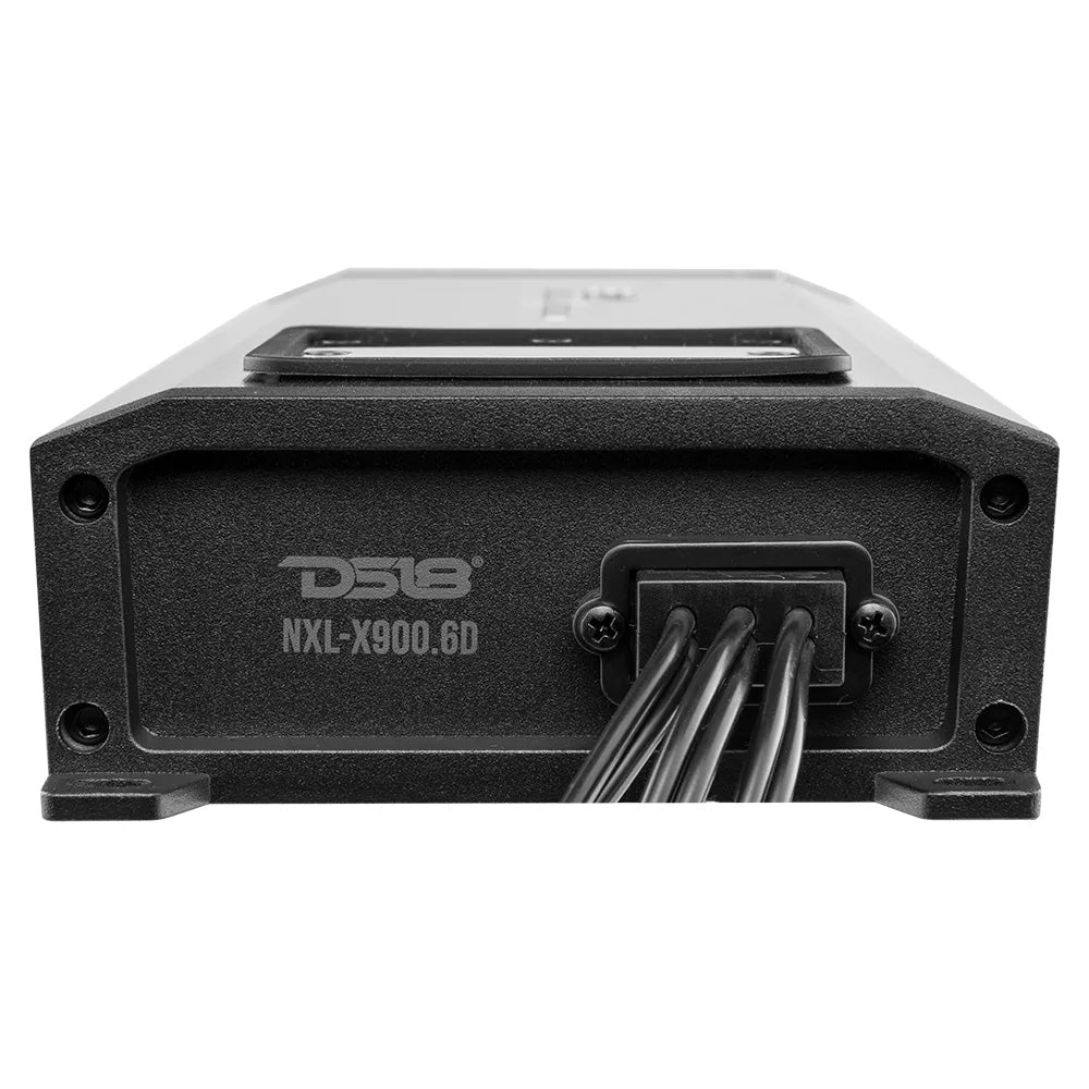 DS18 HYDRO 6 Channel Full-Range Class D Waterproof Marine Amplifier with multiple input/output connections.