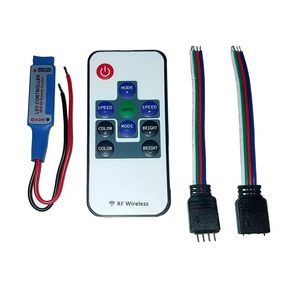 Lunasea Multifunction Indoor RGB LED Controller w/Buttons  RF Remote 5/12/24 VDC [LLB-45AR-08-02] - Besafe1st®  