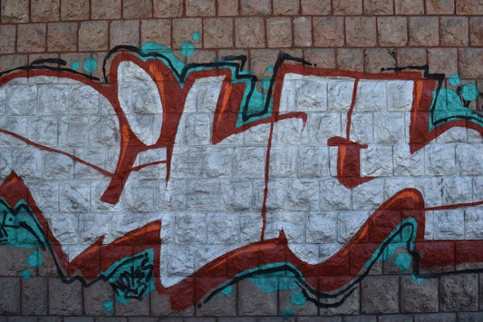 red blue and white graffiti