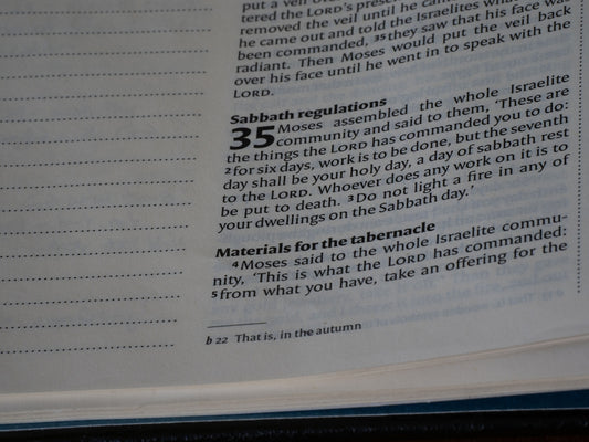 Close-up of an open bible with text visible