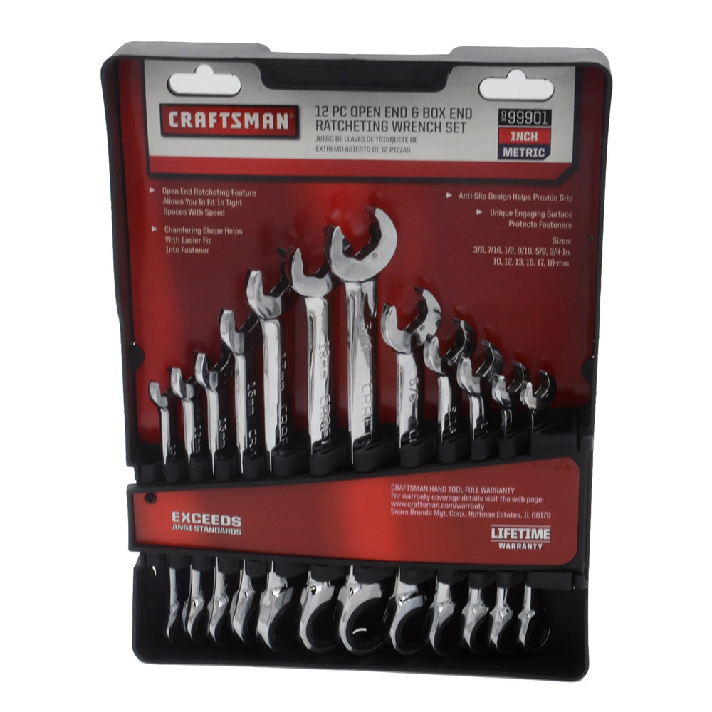CRAFTSMAN 12-Piece Open End  Box End Ratcheting Wrench Set - Metric  SAE [99901] - Besafe1st®  