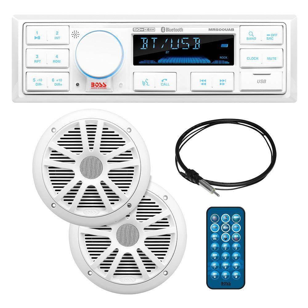 Boss Audio MCK500WB.6 Kit w/MR500UAB, 2 MR6W Speakers, MRANT10 Antenna,  White Remote [MCK500WB.6] Boss Audio