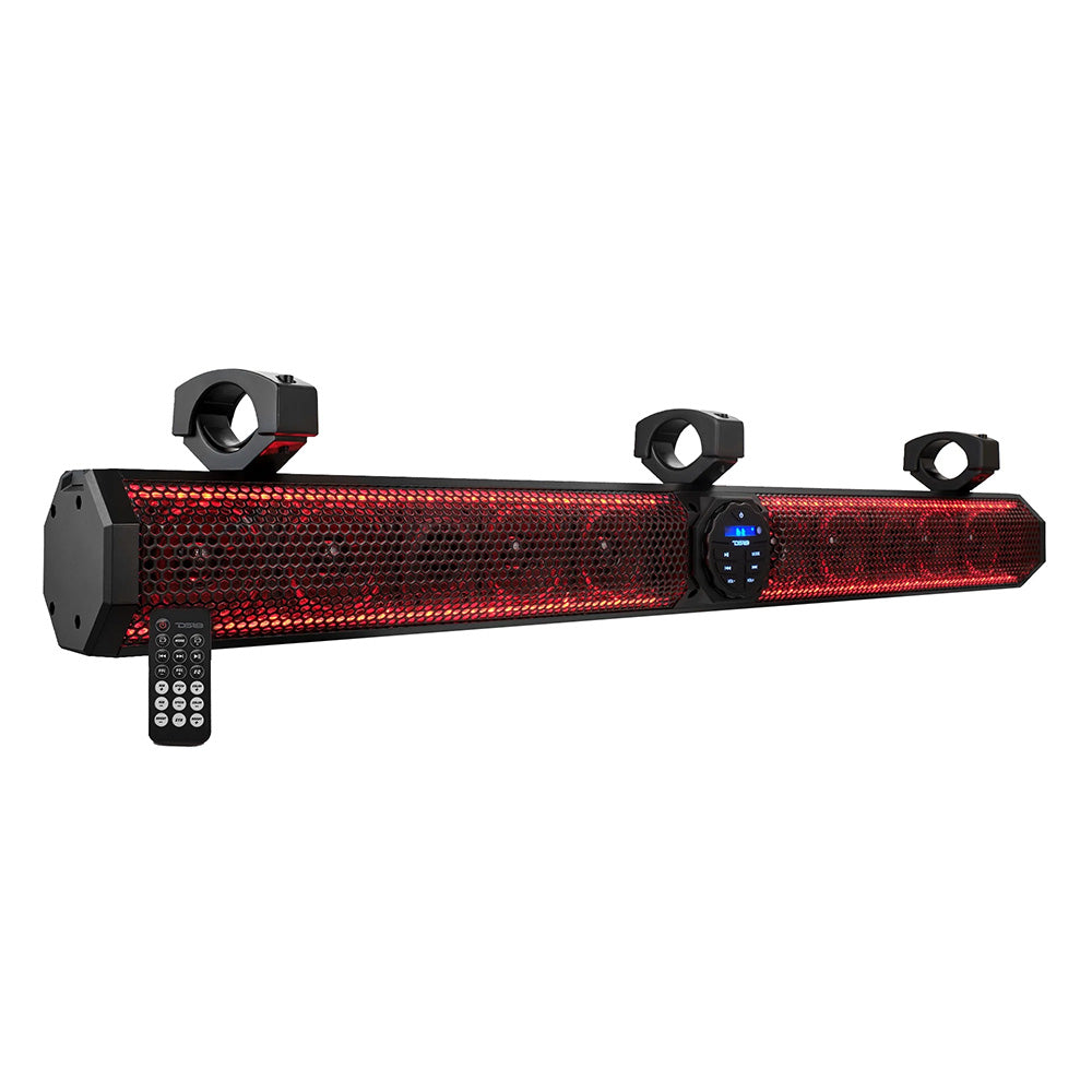 DS18 37" Marine Amplified Sound Bar with Bluetooth, 1200W, 10 speakers, RGB LED lights, and remote control.