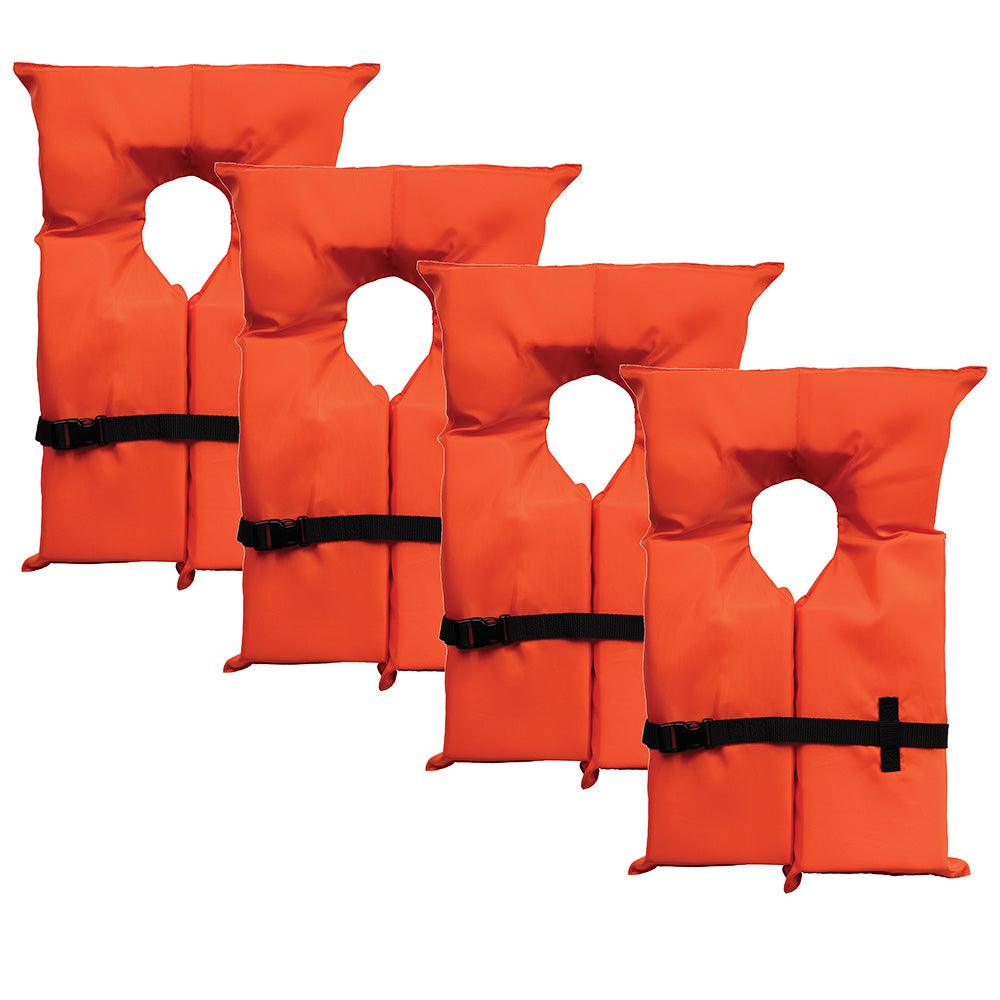 Bluestorm Type II Adult Universal Foam Life Jacket - Orange *4-Pack w/Clear Bag [BS-T2-ORG-4] - Besafe1st® 