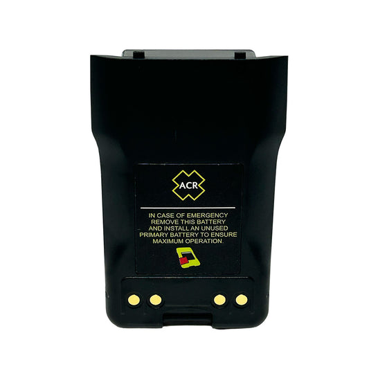 ACR RB16V Rechargeable Lithium-Ion Battery with a black casing and warning label on the back.