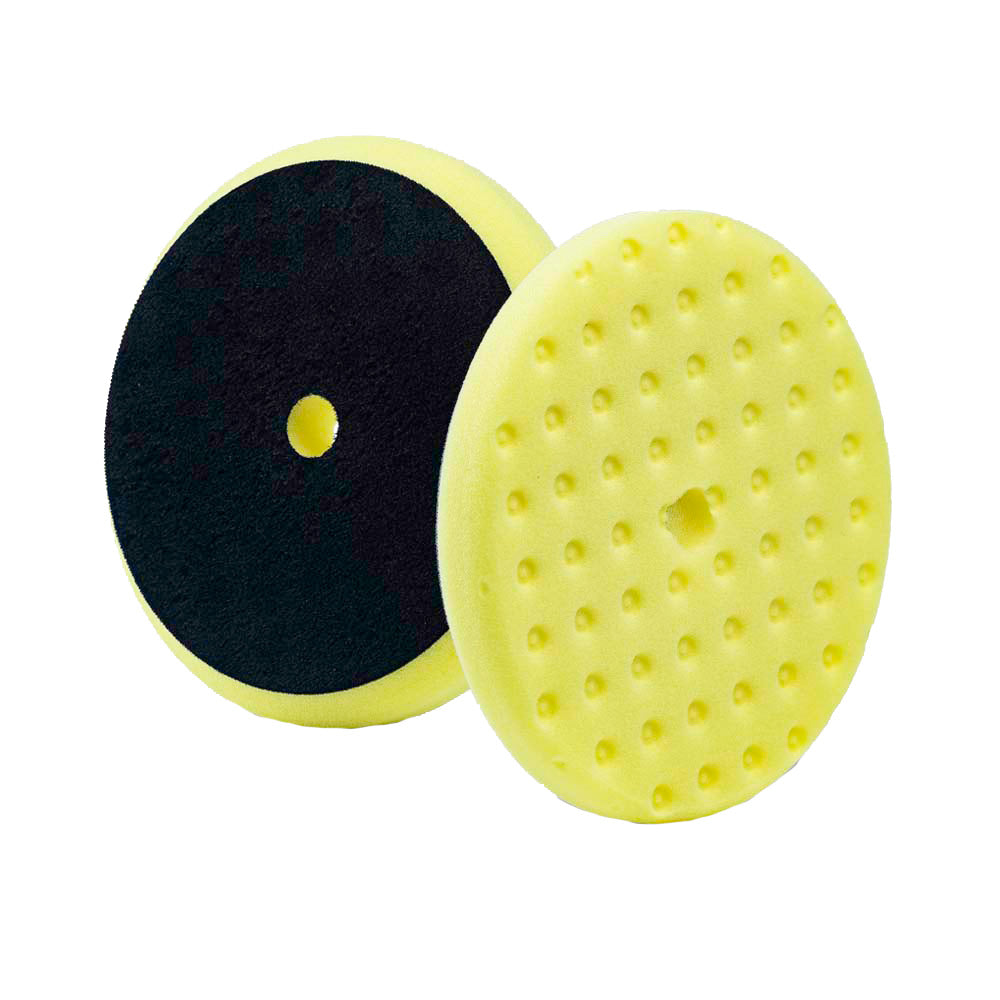 Lake Country Yellow Foam Cutting Pad with CCS Technology, 8" x 1 1/4", featuring a textured surface for efficient cutting.