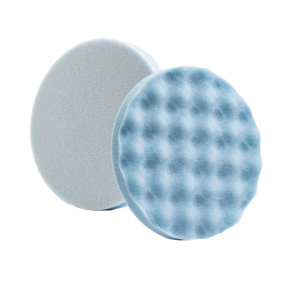 Lake Country Blue Waffle Pro Finessing Foam Pad 8" x 1.5" 2-Pack featuring a textured surface for effective polishing.