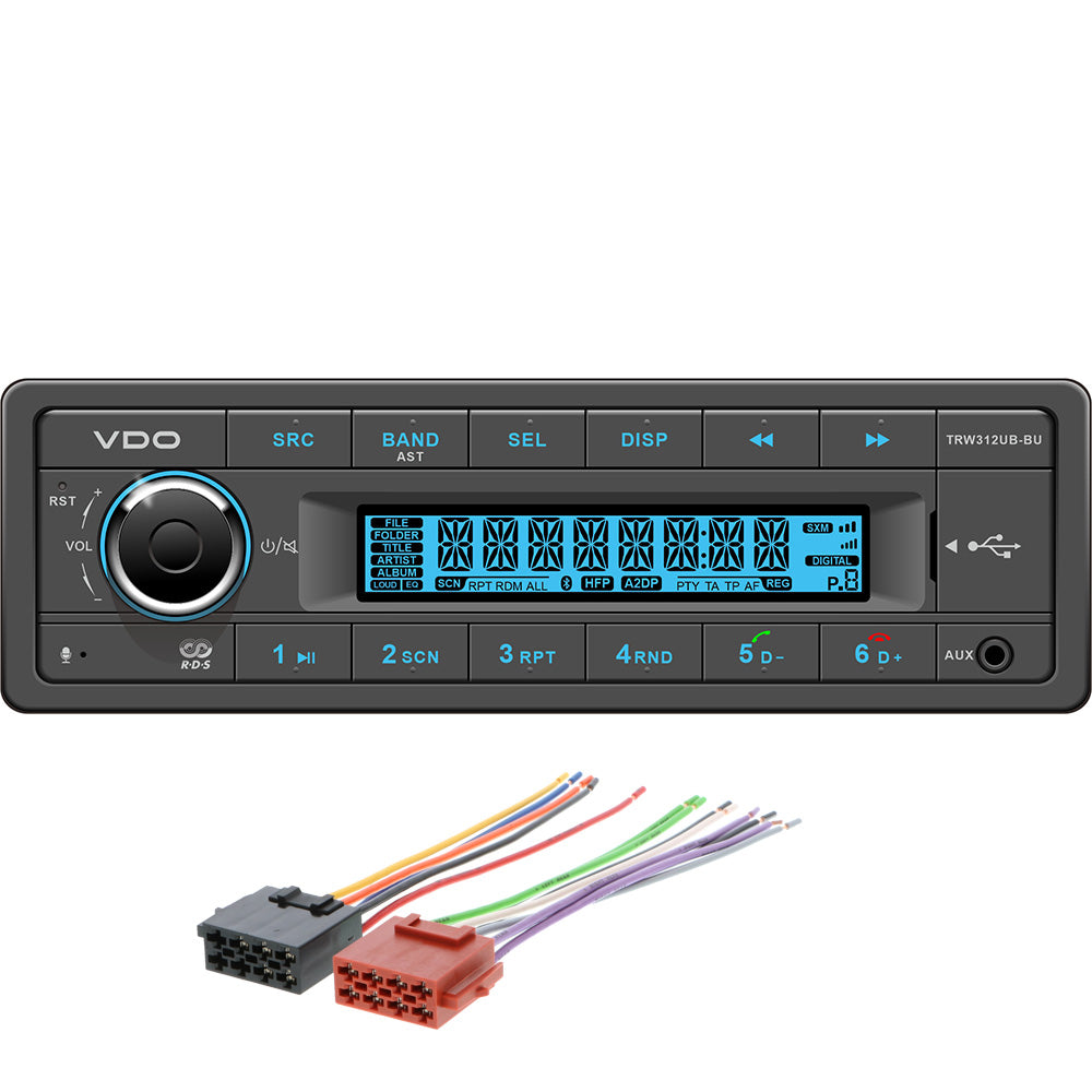 VDO 12V Radio w/FM RDS Tuner MP3/WMA/USB/Bluetooth - Blue Illumination - Includes Power Speaker Harness [TRW312UB-BUK] - Besafe1st