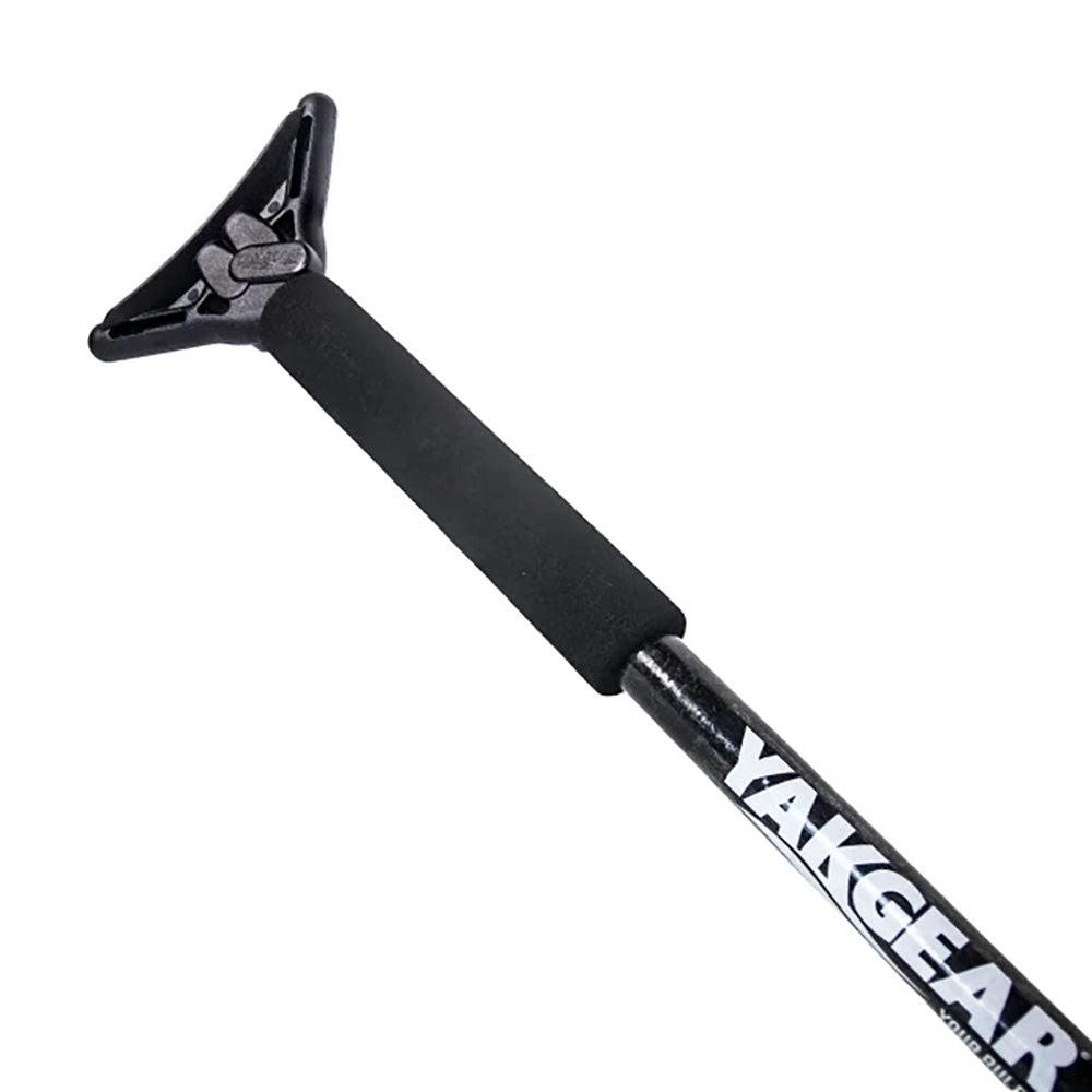 YakGear YakStick 6.5' black floating stake-out anchor stick with a textured grip and triangular head for easy anchoring.