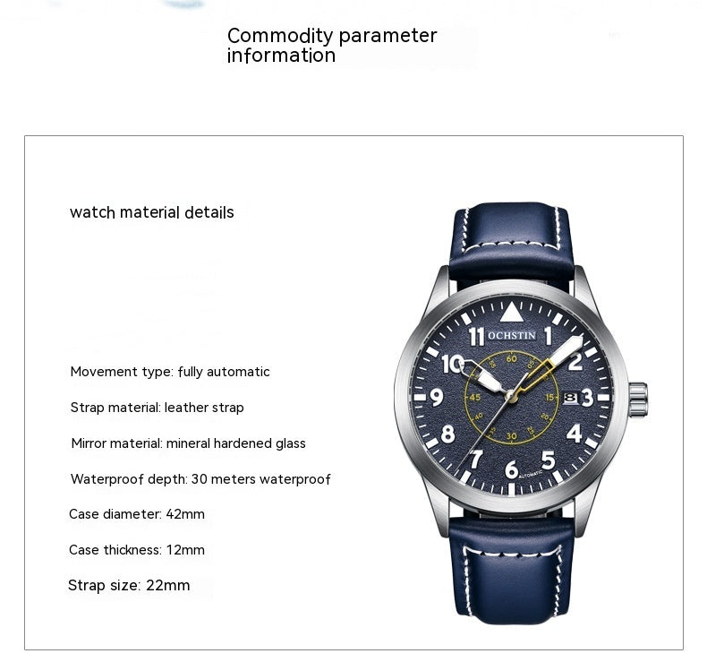 Metal Automatic Mechanical Leather Waterproof Men's Fashion Luminous Watch - Premium 0  Shop now 