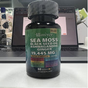 Sea Moss 7000mg Black Seed Oil 4000mg Ashwagandha 2000mg Turmeric 2000mg Bladderwrack 2000mg Burdock 2000mg & Ginger Vitamin C Vitamin D3 With Elderberry Manuka Dandelion Yellow Dock Chlorophyll ACV - Besafe1st® 