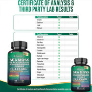 Sea Moss 7000mg Black Seed Oil 4000mg Ashwagandha 2000mg Turmeric 2000mg Bladderwrack 2000mg Burdock 2000mg & Ginger Vitamin C Vitamin D3 With Elderberry Manuka Dandelion Yellow Dock Chlorophyll ACV - Besafe1st® 