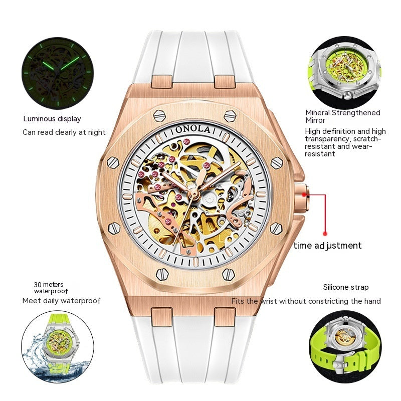 Tape Waterproof Luminous Hollow Automatic Mechanical Watch - Premium 0  Shop now 