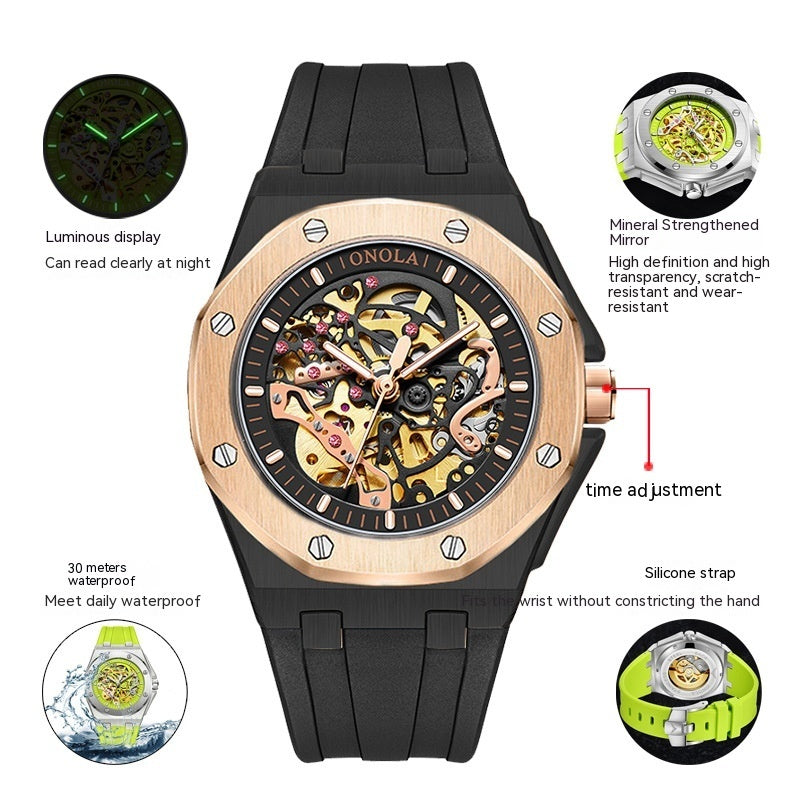 Tape Waterproof Luminous Hollow Automatic Mechanical Watch - Premium 0  Shop now 