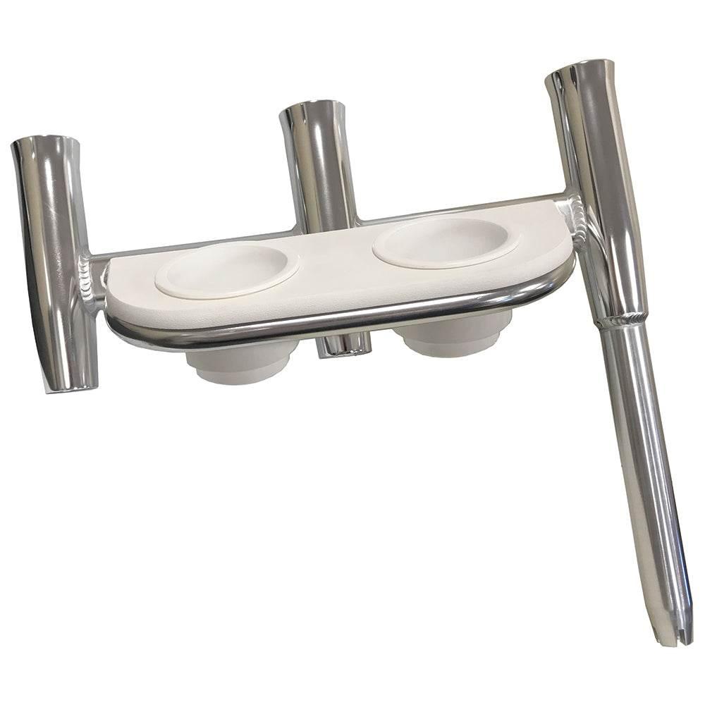 Tigress Offset Triple Rod Holder w/Cup Holders - Port Side - Polished Aluminum [88148] Tigress