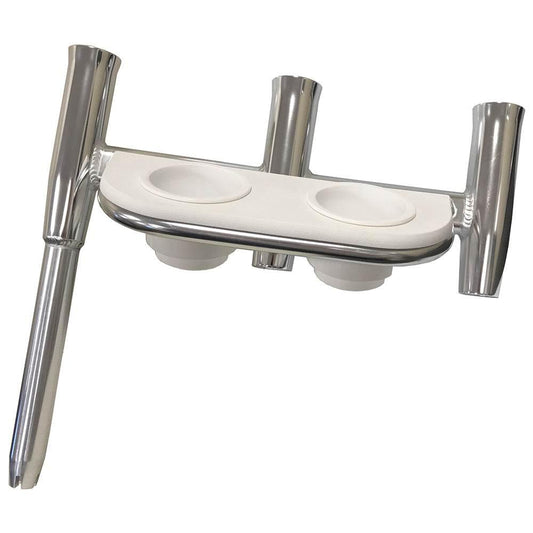 Tigress Offset Triple Rod Holder w/Cup Holders - Starboard Side - Polished Aluminum [88148-1] Tigress