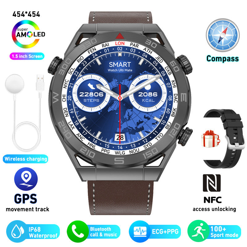 ECG PPG Bluetooth Calling Compass GPS Wireless Charger Smart Watch - Premium 0  Shop now 