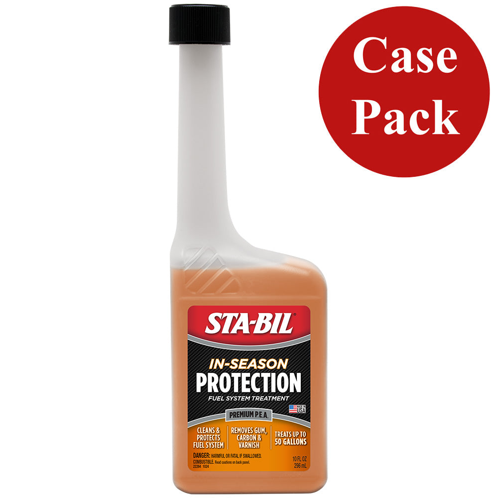 STA-BIL In-Season Protection 10oz bottle, designed for fuel system treatment, with a red "Case Pack" label. Case of 12.