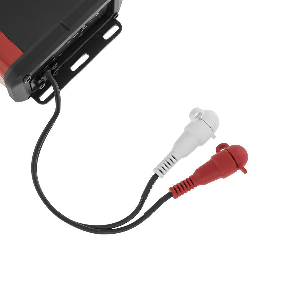 DS18 HYDRO Full Range Digital Marine 2-Channel Amplifier with red and white connectors for audio input.