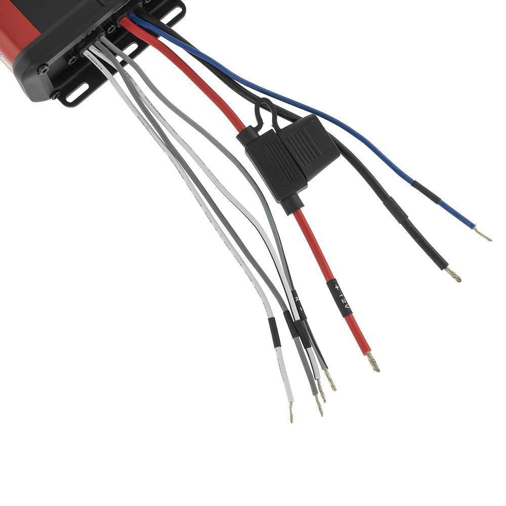 DS18 HYDRO Full Range Digital Marine 2-Channel Amplifier with visible wiring and connectors for installation.