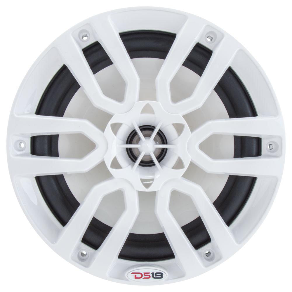 DS18 HYDRO 6.5" 2-Way Marine Speakers in white with a stylish design and RGB LED lights, 300W power output.