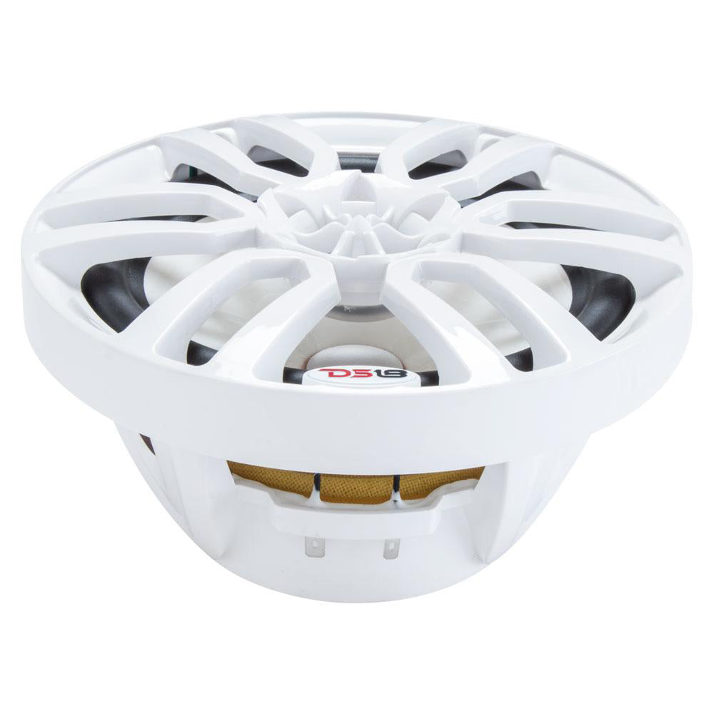 DS18 HYDRO 6.5" 2-Way Marine Speakers in white with RGB LED lights, featuring a sleek design and powerful 300W output.
