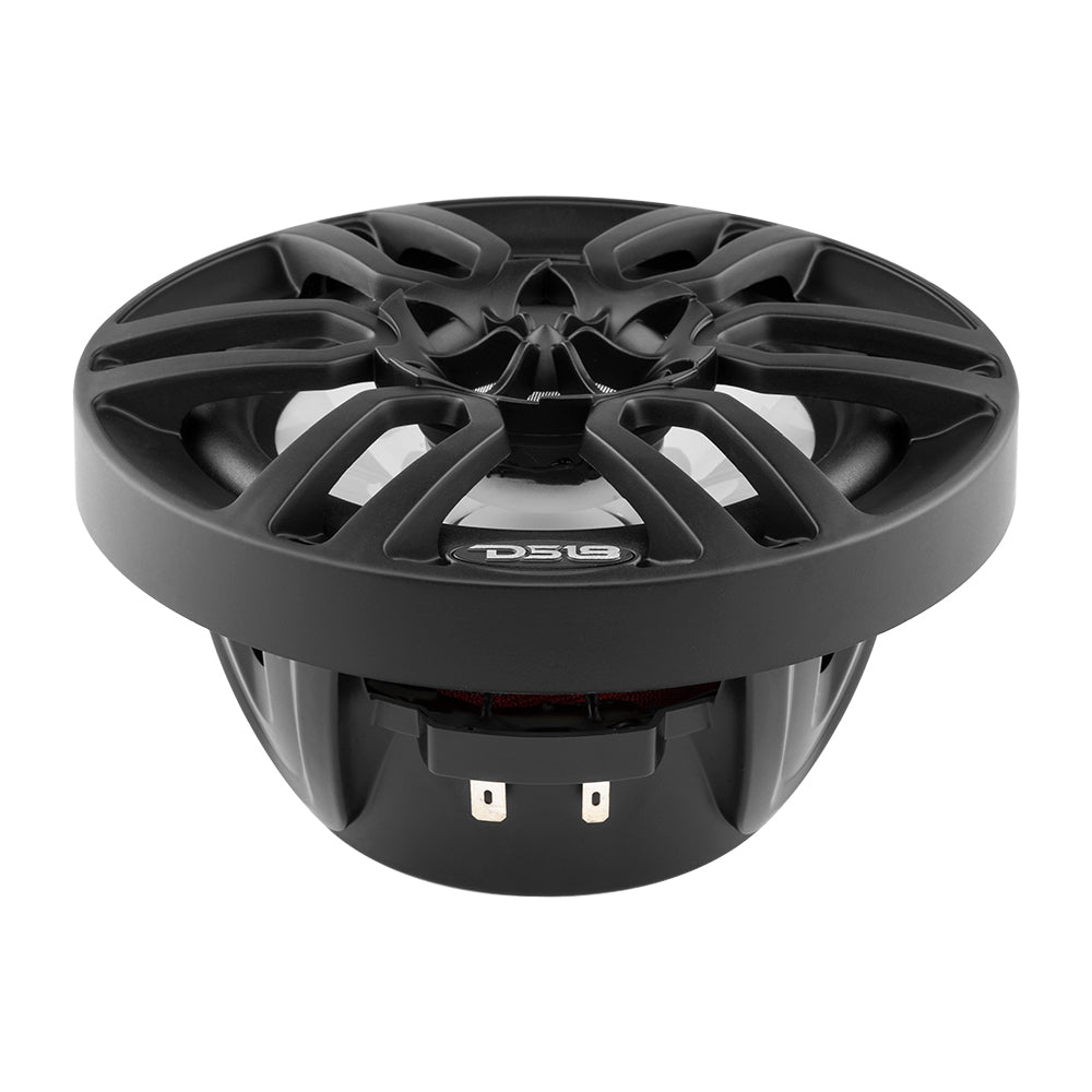 DS18 HYDRO 6.5" 2-Way Marine Speaker in matte black with RGB LED lights, featuring a sleek design and durable construction.