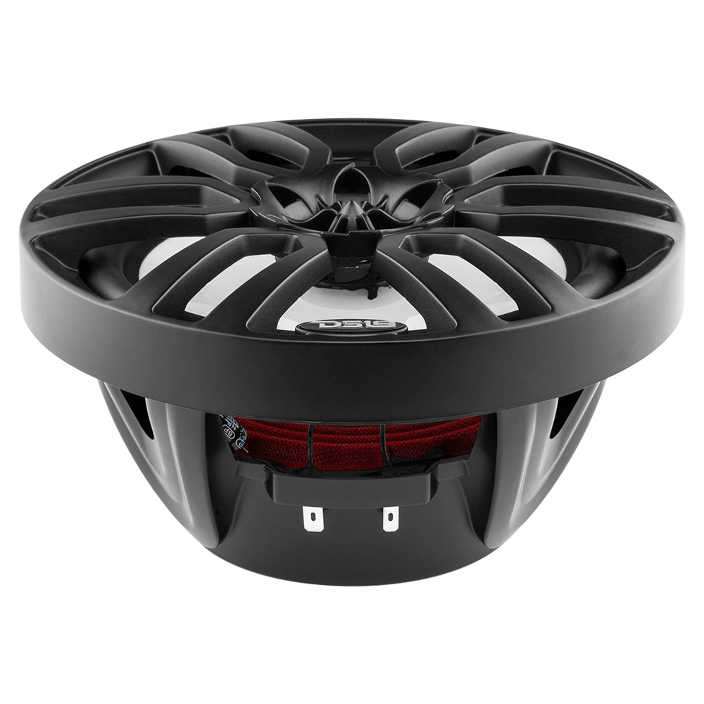 DS18 HYDRO 8" 2-Way Marine Speaker in matte black with RGB LED lights and a sleek design, featuring a sturdy grille.