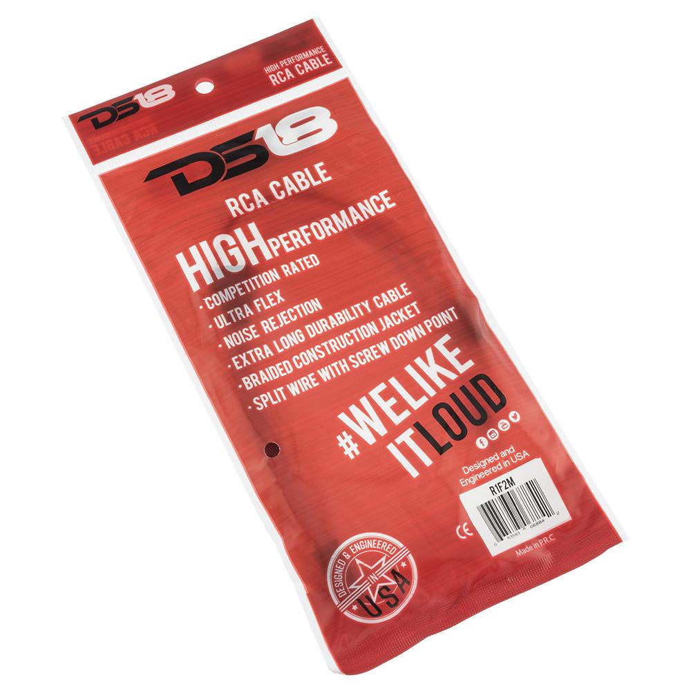 DS18 Advance Ultra Flex RCA Y Connector Cable packaging featuring a red design with product details and hashtag #WELIKEITLOUD