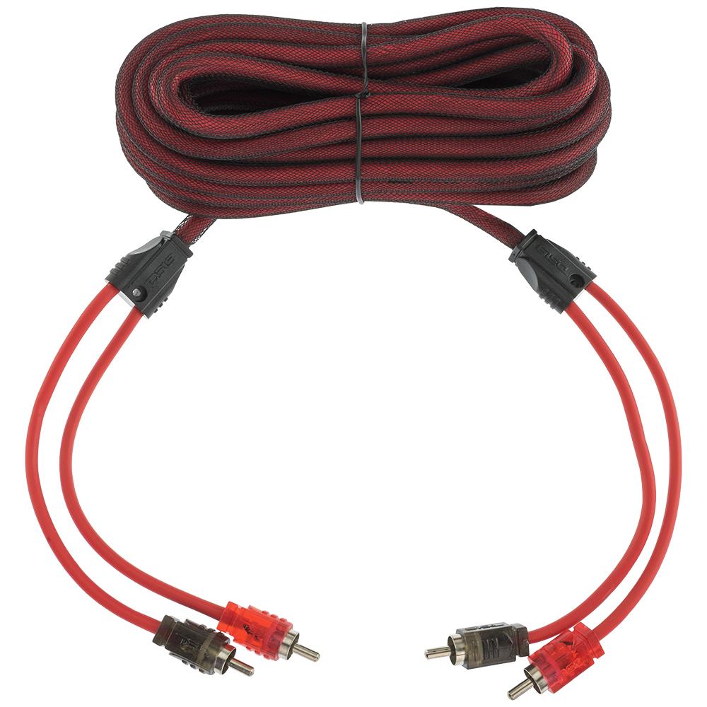 DS18 Advance Ultra Flex RCA Cable - 20 ft, featuring a braided design with red connectors and flexible construction.