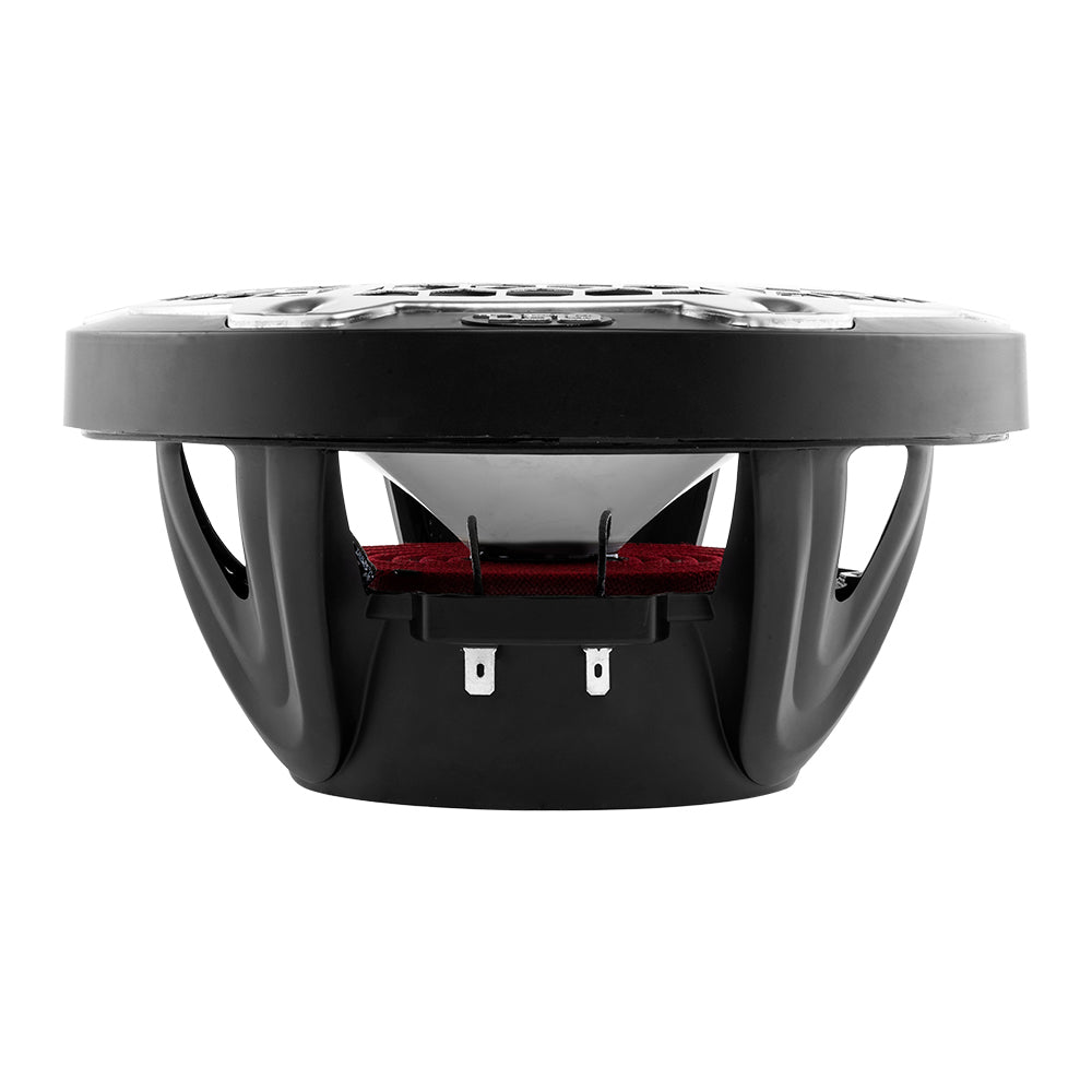 DS18 New Edition HYDRO 6.5" 2-Way Marine Speakers in black with RGB LED lighting, showcasing a side view of the speaker desig