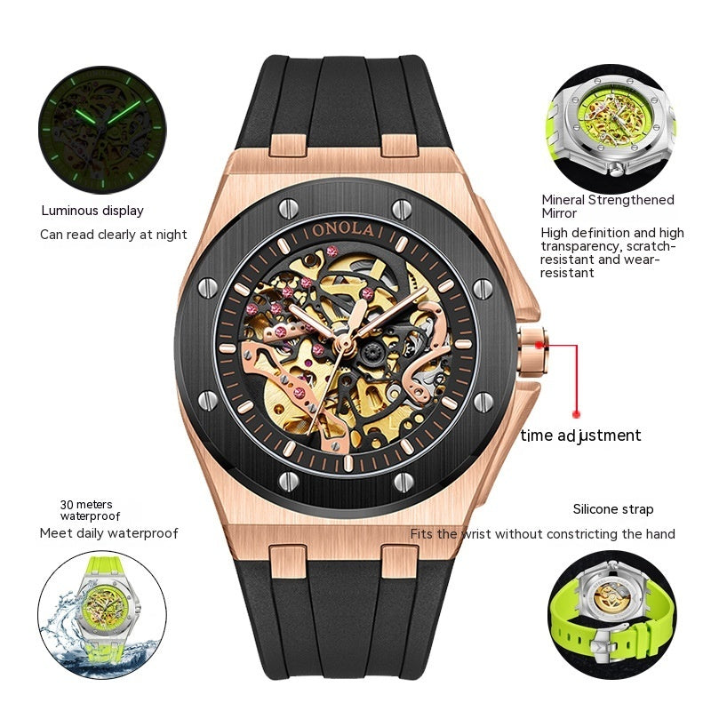 Tape Waterproof Luminous Hollow Automatic Mechanical Watch - Premium 0  Shop now 