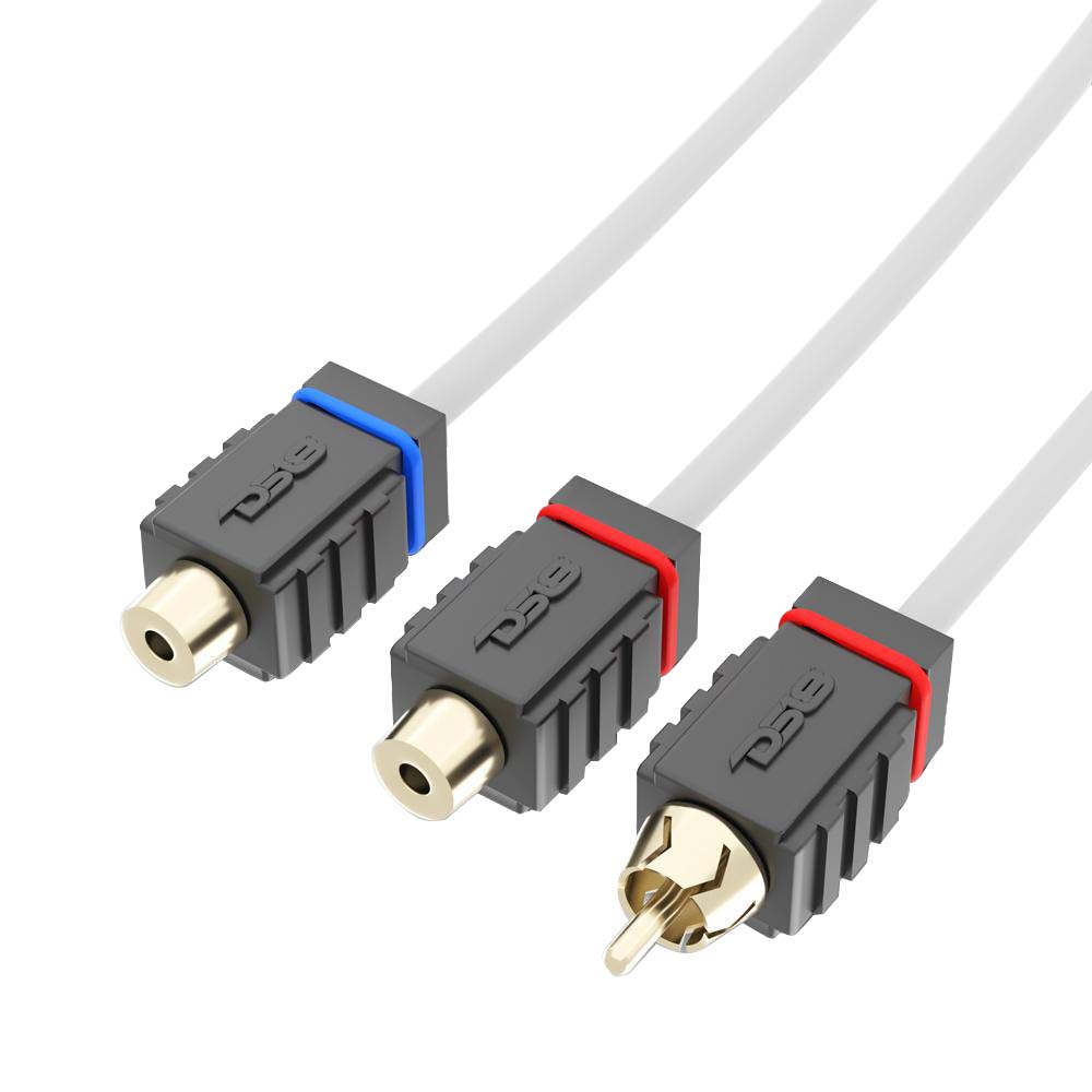 DS18 Marine Tinned OFC RCA Cable - 2 Female to 1 Male with gold-plated connectors and color-coded ends for easy identificatio