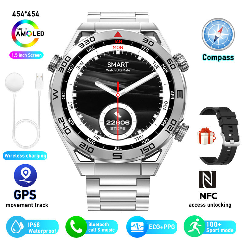 ECG PPG Bluetooth Calling Compass GPS Wireless Charger Smart Watch - Premium 0  Shop now 