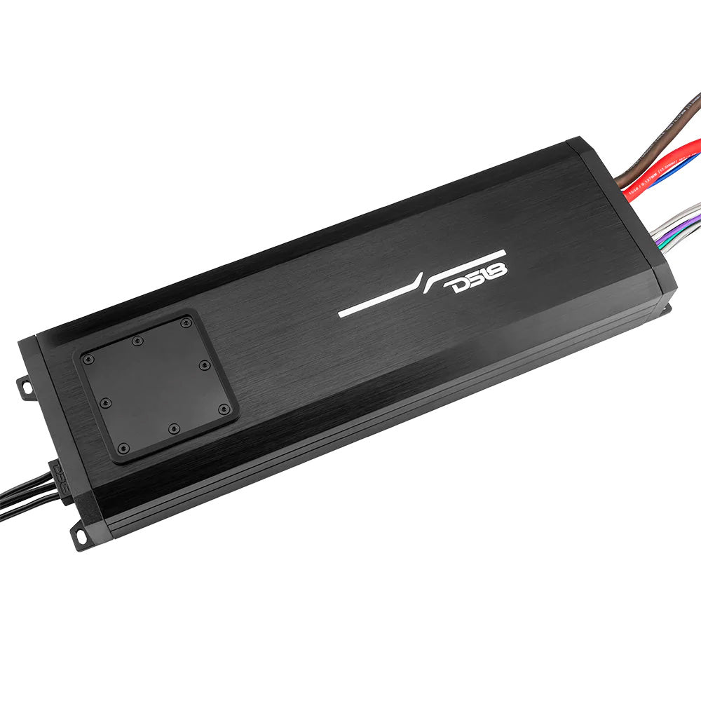 DS18 HYDRO 6 Channel Full-Range Class D Waterproof Marine Amplifier - 3000W features a sleek black design with multiple input