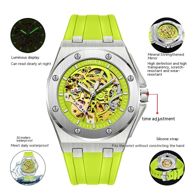 Tape Waterproof Luminous Hollow Automatic Mechanical Watch - Premium 0  Shop now 