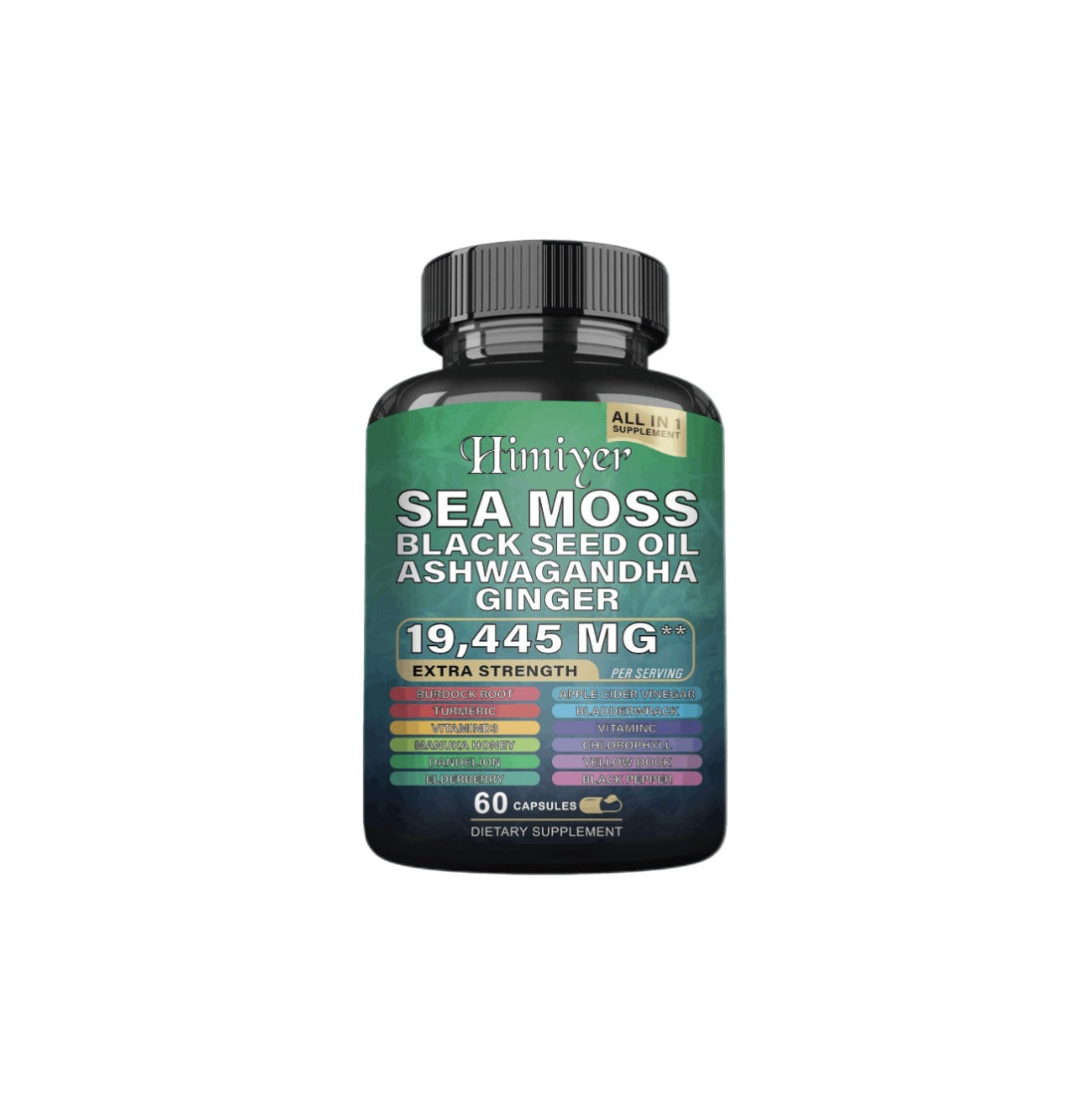 Sea Moss 7000mg Black Seed Oil 4000mg Ashwagandha 2000mg Turmeric 2000mg Bladderwrack 2000mg Burdock 2000mg & Ginger Vitamin C Vitamin D3 With Elderberry Manuka Dandelion Yellow Dock Chlorophyll ACV - Besafe1st® 