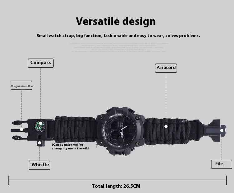 Outdoor Men's Mercenary Compass Multifunctional Waterproof Parachute Cord Chain Ring Survival Wild Special Survival Tactical Watch - Premium 0  Shop now 