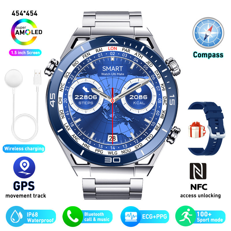 ECG PPG Bluetooth Calling Compass GPS Wireless Charger Smart Watch - Premium 0  Shop now 