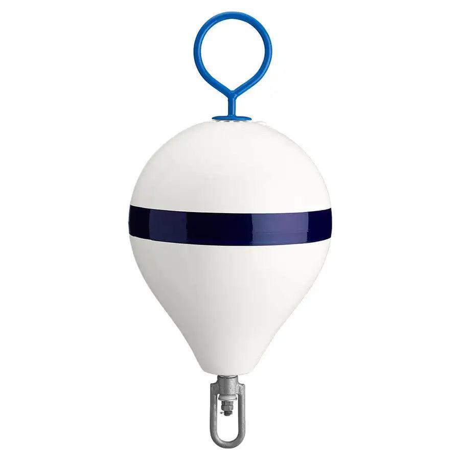 Polyform 13.5" CM Mooring Buoy w/Galvanized Iron - White Blue Stripe [CM-2 WHT W/STR] - Besafe1st