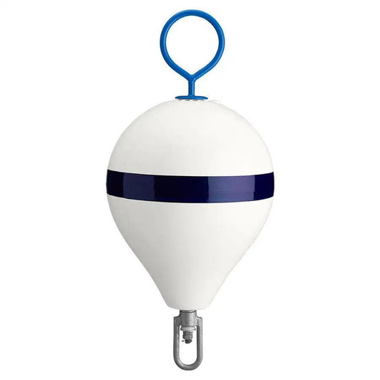 Polyform 13.5" CM Mooring Buoy w/Galvanized Iron - White Blue Stripe [CM-2 WHT W/STR] - Besafe1st