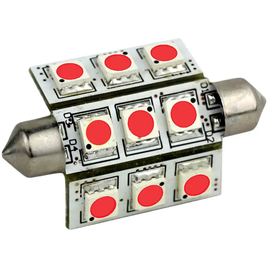 Lunasea Pointed Festoon 9 LED Light Bulb - 42mm - Red [LLB-189R-21-00] - Besafe1st® 