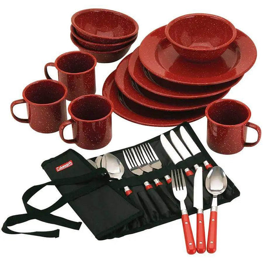 Coleman 24-Piece Speckled Enamelware Cook Set - Red [2000016407] - Besafe1st