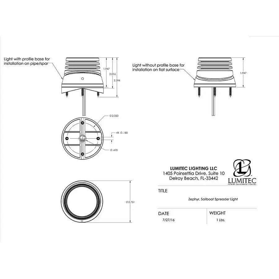 Lumitec Zephyr LED Spreader/Deck Light -Brushed, Black Base - White Non-Dimming [101326] - Besafe1st® 