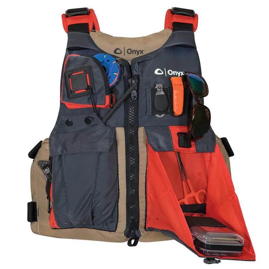 Onyx Kayak Fishing Vest - Adult Universal - Tan/Grey [121700-706-004-17] - Besafe1st
