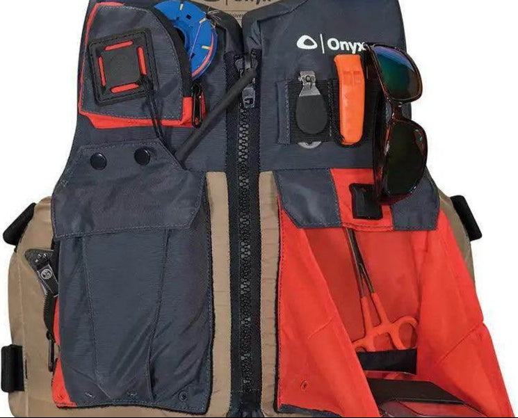 Onyx Kayak Fishing Vest - Adult Oversized - Tan/Grey [121700-706-005-17] - Besafe1st