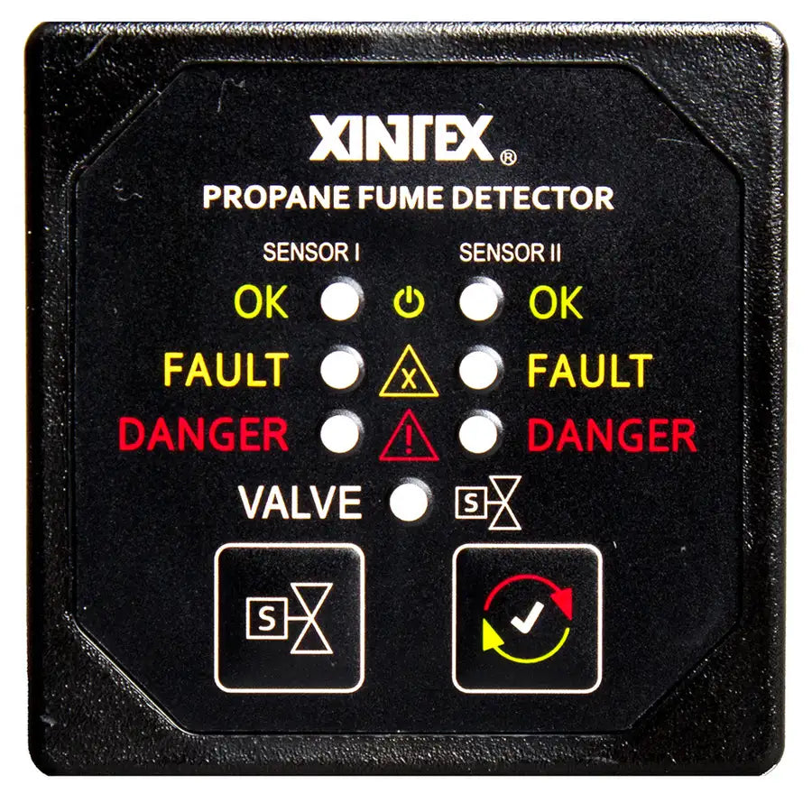 Fireboy-Xintex Propane Fume Detector  Alarm w/2 Plastic Sensors  Solenoid Valve - Square Black Bezel Display [P-2BS-R] - Besafe1st® 