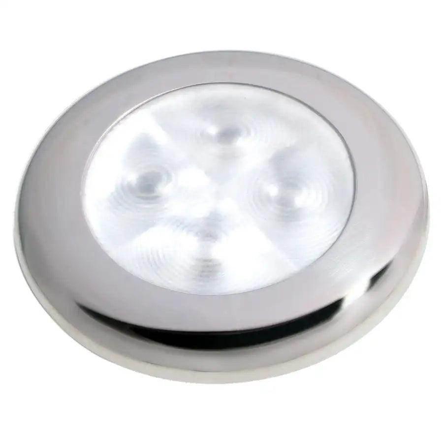 Hella Marine Slim Line LED 'Enhanced Brightness' Round Courtesy Lamp - White LED - Stainless Steel Bezel - 12V [980500521] - Besafe1st
